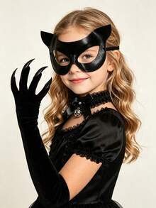3pcs Halloween Cat Ear Headband Cute Black Cat Cool Costume Set - Multicolor - View 3