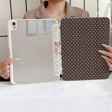 棕色底粉色波點蕾絲蝴蝶結平板保護殼，附筆槽，相容 iPad 10代 10.9 吋 2022 智慧保護殼/Air 13(M3 2025)/Air 11(M3 2025)/11(A16 2025)/相容 Galaxy S9/S7/S10+/相容 Galaxy Tab S6 Lite 10.4 吋/相容 MatePad - 彩色 - 查看 9