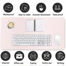 1pc INS Style Pink & White Striped Leather Mouse Pad, Cute Desktop Decor Mat, Thick Non-Slip Office & Gaming Keyboard Pad - View 6