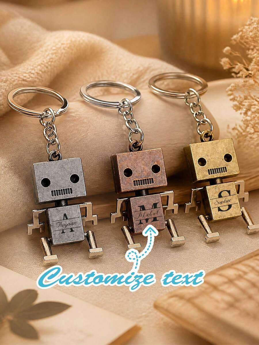 1pc Creative Robot Keychain, Customizable With Name And Text, Suitable For Birthdays, Couples, Business, And Casual Occasions, Basic Style - Multicolor - View 1