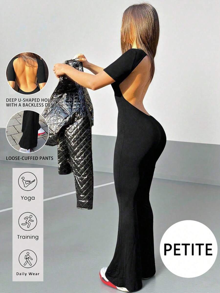 AiTyi Women's Petite Well-Fit Casual Jumpsuit, Backless Design, Simple, Y2K, Sporty, Suitable For Summer And Spring - Black - View 1
