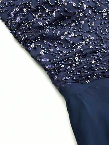 UNITHORSE [Random Cut] Halter Backless Waist Cinched Sequin Patchwork Chiffon Evening Dress - Navy Blue - View 6