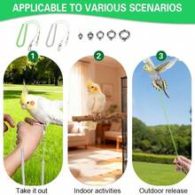 6pcs Set Retractable Parrot Training Leash, With 5 Different Sizes Of Foot Rings, Bird Cage Harness, Parrot Supplies And Tools, Parrot Flight Leash, Anti-Bite Parrot Chest Harness, Bird Flight Training Leash. - A+B - View 10