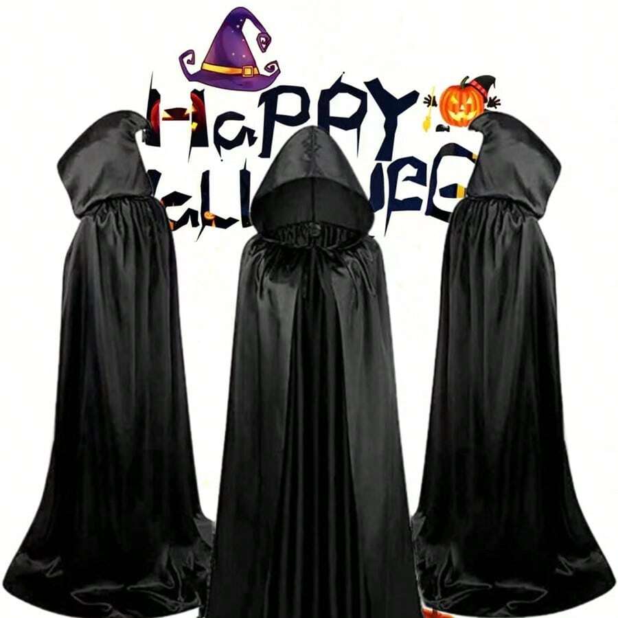 1pc Halloween Cape Cosplay Grim Reaper Vampire Witch Master Robe Party Costume Adult Black Cloak
