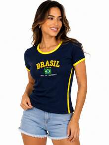 Women's Brazil Y2K Shirt – Long Baby Look - 深藍色 - 查看 5