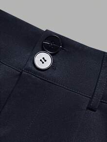 DONICY Women's Navy Blue High Waist Double Button Front Slit Midi Blazer Skirt, Straight Elegant Commuter Office Skirt, Suitable For Spring And Autumn - Royal Blue - View 4