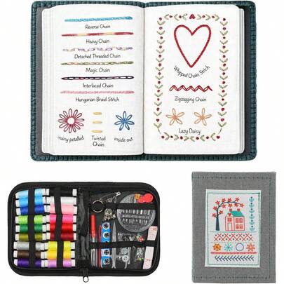 INDCOLOR 2026 Kit de bordado mejorado con libro de puntos, 106 patrones con herramientas y tutoriales, kit de bordado para principiantes de 86 piezas, libro de bordado a mano portátil todo en uno para adultos y amantes de las manualidades DIY