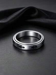 1PC 4mm Fashion Cross Spinnable Stainless Steel Unisex Ring, Premium Exquisite Jewelry, Unique Accessories, Ideal Gift For Birthday Anniversary - Silver - View 4