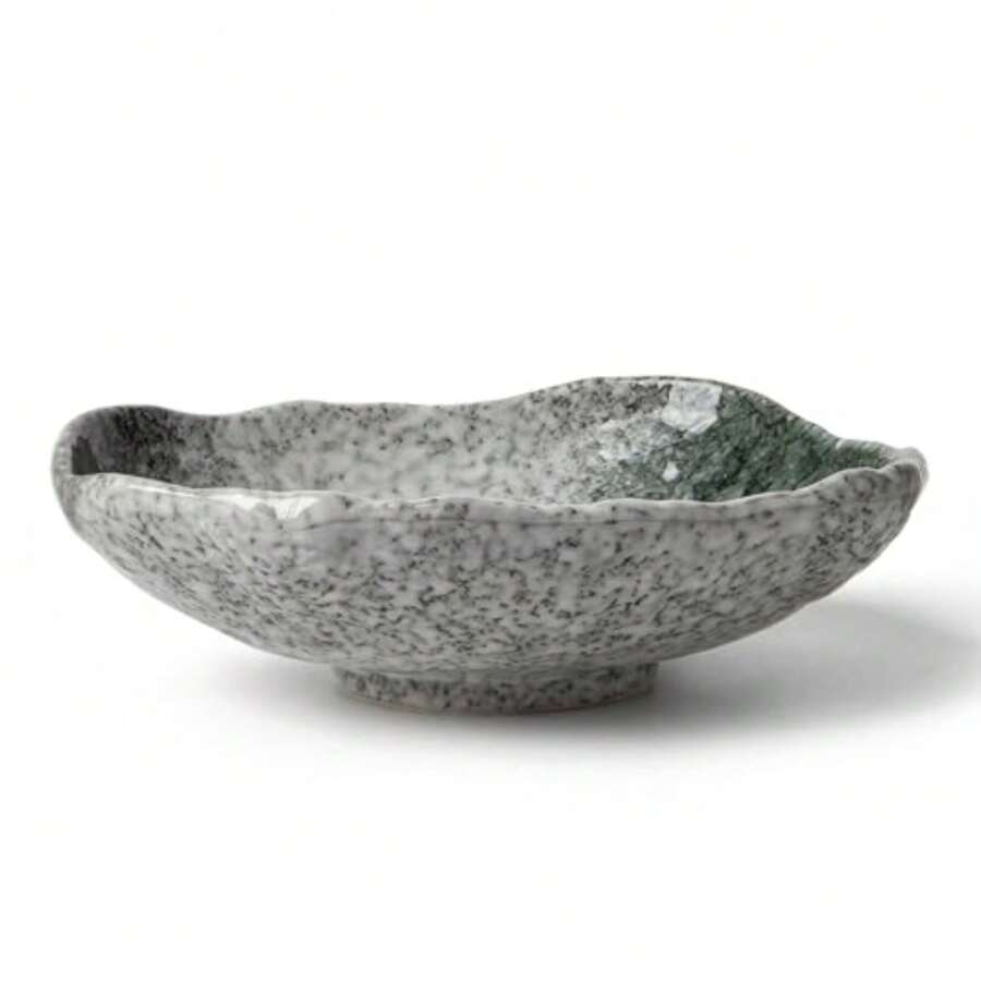 9.5" Wabi-Sabi Decorative Bowl, Irregular Moss Green Glazed Ceramic Catchall Bowl For Keys And Wallet, Stone Texture Centerpiece Table Bowl For Entryway, Living Room And Coffee Table Decor - Painted - View 1