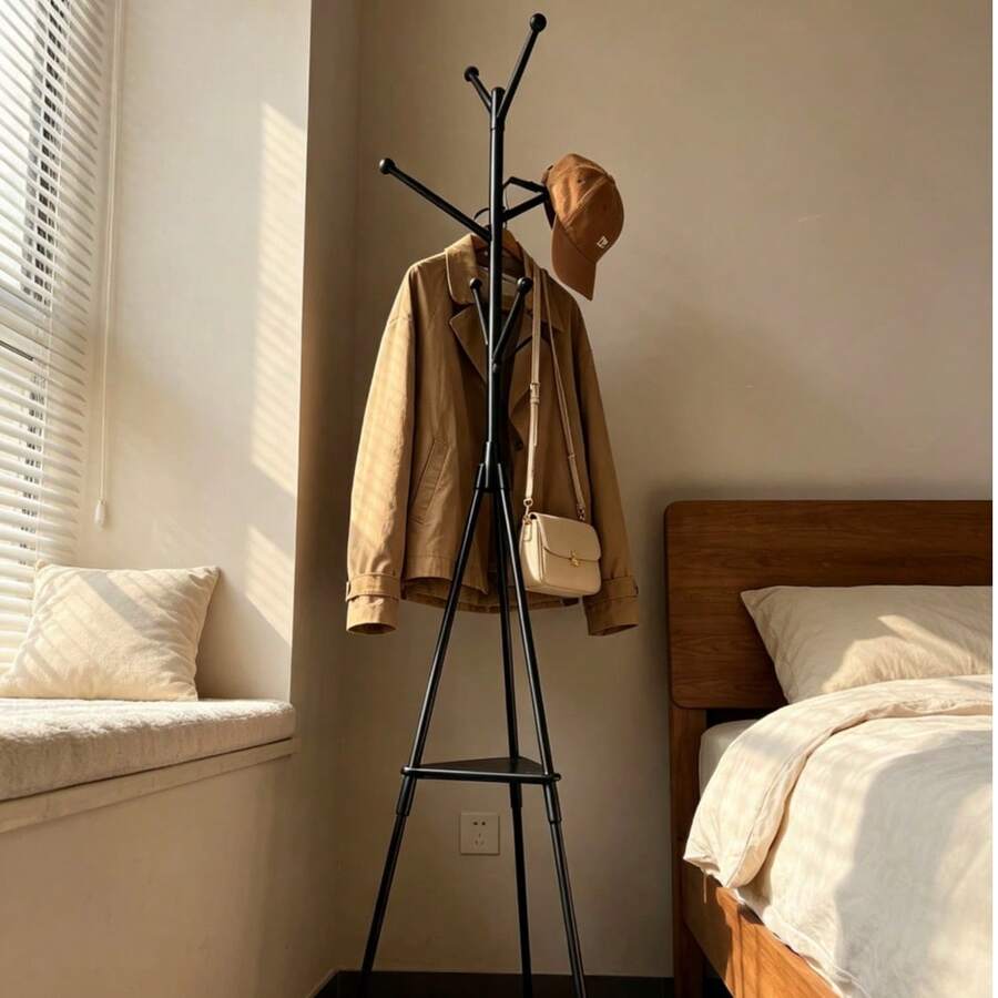 7‑Hook Freestanding Coat Hanger With Bottom Tray, 360° Rotatable Tripod Clothes Rack, Stable Tri‑Leg Coat Stand For Bedroom Living Room Entryway - A - View 1