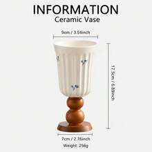 1pc French Vintage Ceramic Vase With Wooden Base, Floral Pattern Decorative Vase, Elegant Luxury Home Decor, Suitable For Living Room, Dining Table, Entryway, Shelf, Can Hold Fresh Flowers Or Dried Flowers, Unique Housewarming Gift, Ramadan And Eid Gift - Wooden High Legs - View 16
