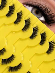 Hinarin 10 Pairs Wispy Half Eyelashes Clear Band Short Half Lashes Natural Look Transparent Band False Eyelashes Fluffy Soft Lightweight Fake Lashes Suitable For Daily And Parties Makeup - Black - View 2