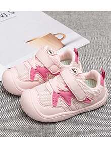 1 Pair Baby Breathable Mesh Hook & Loop First Walker Shoes, Anti-Collision Toe, Non-Slip Soft Sole, Unisex Casual Shoes, All Season - Pink - View 1