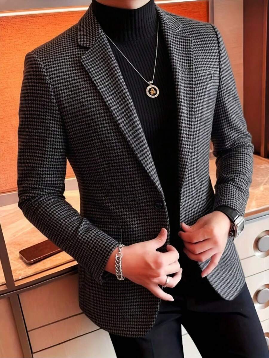 Men's Contrast Color Lapel Button-Up Long Sleeve Blazer - Multicolor - View 1