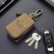But First Coffee Suede Zipper Keychain Holder With Metal Ring Car Key Pouch - Brown - View 6