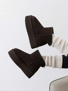 Women Fuzzy Boots 1.97-Inch Platform Genuine Suede Winter Ankle Snow Boots With DIY Bows Faux Fur Lining Memory Foam Anti-Slip Add Height Boots - Brown - View 3