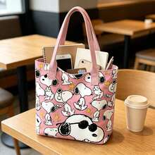 1件裝 Snoopy 卡通圖案多功能大容量托特包，適合購物、校園活動、旅行收納，可斜背，亦可作為生日、情人節禮物、派對小禮與學校用品 - 粉色 - 查看 4