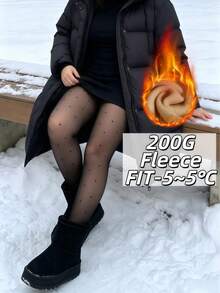 2件裝 200G 大尺碼女款抓絨內裡褲襪，保暖冬季底層緊身褲，秋冬日常休閒穿搭多用途 - 黑色 - 查看 4