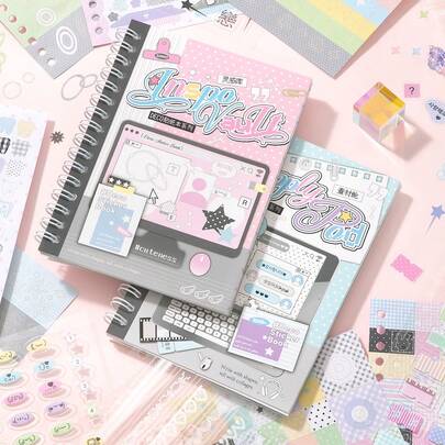 24 Sheets/Bag Sticker Book Basic Graphic & Text Theme Creative Scrapbook Supplies, Scrapbooking Accessories For Decorating Cards, Photo Frames, Computers, Phone Cases, Water Bottles, Magazines, Stationery Boxes, Suitcases, Desktop Decoration Stickers