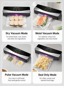 1 pieza Selladora de vacío para alimentos, capacidad de batería de 2000mAh, selladora de vacío para bolsas de almacenamiento de alimentos de cocina, modos de sellado de vacío seco/húmedo, control táctil digital, adecuada para carne, pescado, verduras, aperitivos, preparación de comidas, sobras y cocina del hogar - Multicolor - Ver 5