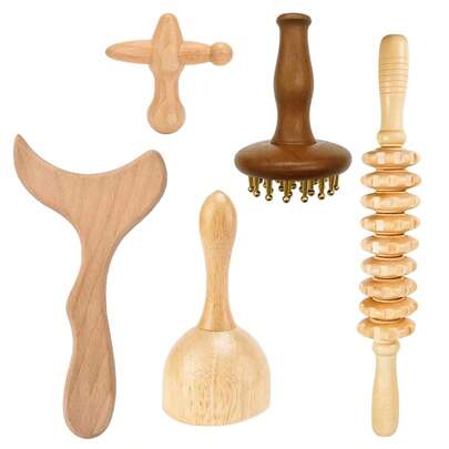 5pcs Wooden Body Sculpting Massage Tools, Lymphatic Detox Massage Set, Maderoterapia Wood Therapy Kit, Wooden Massage Roller, Anti-Cellulite Massage Tool, Body Shaping Tool Set