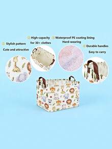Cartoon Animal Print Fabric Storage Basket, Foldable Handheld Storage Box, Baby Toy & Clothing Organizer, Nursery Sundries Storage Bin - Multicolor - View 4