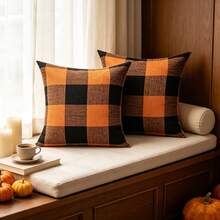 Ensemble de 2 taies d'oreiller d'automne citrouille, housses de coussin à texture de lin avec imprimé de tournesol et lettres manuscrites, taies d'oreiller décoratives Hello Pumpkin Thankful pour canapé, chambre, décoration de la maison pour Thanksgiving et l'automne - Orange brûlé - Voir 4