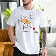 Men Funny Physics Inclined Plane Force Analysis Cat Graphic T Shirt Science Teacher Gift Vintage Academia Short Sleeve Tee Tops - 白色 - 查看 6