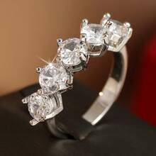 Cincin Zirkonia Kubik Bulat Minimalis, Aksesori Gaya Buatan Tangan, Dapat Dipakai Sendiri atau Ditumpuk, Cincin Hadiah Ideal untuk Wanita - Perak - View 7