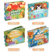 4 Themes Reusable Busy Sticker Book Large Size Travel Essential Activity Book, Transportation Farm Dinosaur Ocean Animals Time Basic Learning Book, Portable Outdoor Car Train Travel Educational Quiet Book, Montessori Toy, Magic Hook And Loop Matching Puzzle Toy - Multicolor - View 3