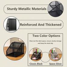 Mesh Desk Organizer For Office, Metal Pen Holder, Desktop Storage Caddy With Sticky Note & Card Slots, Black Stationery Holder For School & Exhibition - 5019 - View 5