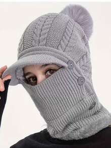 1pc Hat & Scarf 2-In-1 Thermal Lined Thickened Warm Headwear, Ideal For Daily Wear, Perfect Gift For Friends - Multicolor - View 4