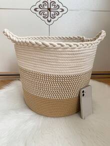 1pc, Rope Woven Large Capacity Foldable Round Storage Basket, With Dual Handles, Bathroom, Room Multi-Purpose Storage Basket Laundry Basket, Dirty Clothes Basket, Room Clutter Organizer Storage Box Large Capacity Storage Box, Clothing Storage, Toy Clutter Storage, Multi-Purpose Storage Box With Lid, Foldable Dirty Clothes Basket, Storage Basket, Laundry Basket - View 6