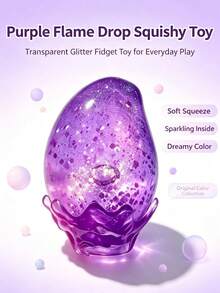 1pc Transparent Glitter Flame Drop Maltose Squishy Toy With Wave Base, Soft Squeeze Stress Relief Fidget Toy, Aesthetic Desktop Ornament, Birthday Party Gift For Teens Kids, Random Color - Multicolor - View 2