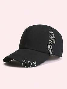 Summer Women's Korean Style Baseball Cap Streetwear Solid Color Hip-Hop Casual Baseball Cap With Metal Ring, Unisex Halloween - Black - View 9