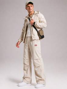 CZRLHYT Men's Fashion Loose Straight‑Leg Pants, Drawstring Design, Retro Sports Casual Pants, Suitable For Outdoor Cycling, Daily Wear, Fitness - Apricot - View 2