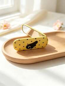 1PC Imitation Leather Grain Mirror Makeup Phone Holder, Adhesive Foldable Mirror Back Sticker, Dual Horizontal & Vertical Use Portable Desktop Stand - Wing Polka Dot - View 4