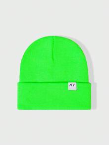 1件中性款 Y2K 風格刺繡 Logo NY 針織毛帽，戶外防寒休閒百搭冬季保暖帽，適合日常通勤 - 針織帽 - 查看 32