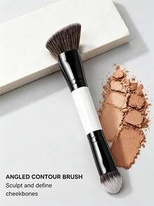 5 buah Kuas Makeup Multifungsi Dua Ujung, Kuas Alas Bedak, Kuas Perona Pipi, Kuas Bedak, Kuas Kontur, Kuas Perona Mata, Alat Makeup yang Dirancang untuk Wanita, Portabel, Hadiah untuk Anak Perempuan - Hitam dan Putih - View 6