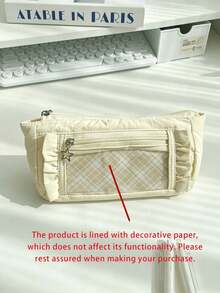 1pc/5pcs Cute Plaid Ruffle Pencil Case, Star Pendant Double Zipper Stationery Storage Bag, Large Capacity Transparent Window Pencil Pouch, Suitable For Back To School, Holiday, Travel, Soft Fabric Portable Makeup Organizer, Student Gift,Back To School - Multiple Styles - View 11