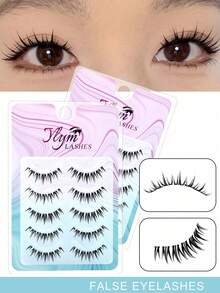 10pcs Cartoon Wet Look False Eyelashes, One-Piece Grafting Effect, Transparent Thin Stem, Dense & Curly, Reusable For Beginners - Black - View 2