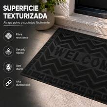 Felpudo Entrada Casa, Alfombrilla Retangular Absorbente con Base de Goma,Atrapa Suciedad y Humedad, para Interior y Exterior, Puerta, Pasillo y Terraza - PVC+POL. - roombo NEGRO - Ver 2