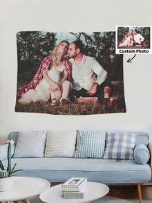 Personalized Photo Tapestry - Customizable Fabric Wall Hanging, Suitable For Birthday, Christmas, Valentine's Day - Unique Home Decor Gift For Friends, Family, Couples - No Electricity Required, Personalized Photo Gift, Heart-Shaped Design, Comfortable Texture - Multicolor - View 3