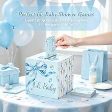 51pcs Bow Raffle Tickets Gift Box Set, Baby Shower Blessing Cards, Suitable For Baby Shower, Bow Theme Party And Gender Reveal Party - Blue-1 - View 3