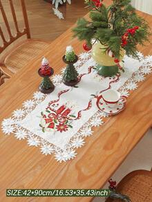 ABEST6522 Home&Living store Christmas Embroidered Lace Table Runner, Hollow Out Design, Candle Bell & Ribbon Pattern Table Flag, Festive Decor For Xmas Dinners & Family Parties - Multicolor - View 13