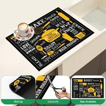 1pc Black Background Yellow & White Kitchen Utensil Letter Pattern Dish Drying Mat, Vintage American Kitchen Style, Absorbent Fabric, Rectangular Edged Design, Water-Absorbent Stain-Resistant Heat-Insulating Countertop Protection, Suitable For Kitchen Sink, Coffee Machine, Dish Drying, Baking Countertop, Daily Home Decor, All Seasons - Multicolor - View 6