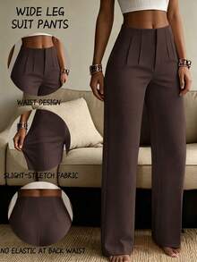 Women's Solid Color Wide Leg Straight Casual Pants, Minimalist Business Versatile Commuter Trousers Spring Brown, Work To Weekend - Brown - View 12