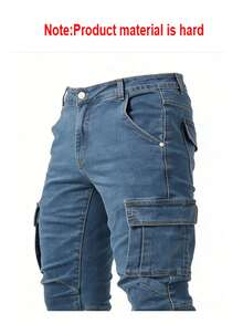 NIUYUNHENGTONG Men's Cargo Pocket Pleated Skinny Fashion Jeans - Blue - View 5