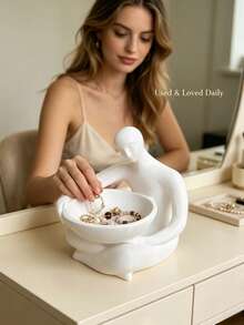 Modern Art Human‑Shaped Jewelry Tray, White Resin Decor Trinket Dish, Multi‑Scene Key & Small Accessories Organizer, Aesthetic Table Sculpture Ornament For Bedroom Vanity Entryway Home Decoration - Multicolor - View 4