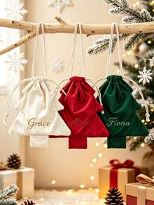 Personalized Custom 2026 New Christmas Atmosphere Decorative Drawstring Bag With Pom Pom Bell Accessories, Christmas Tree Shaped Hanging Ornament Pendant - Multicolor - View 6